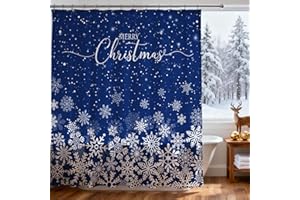 Lindameler Christmas Shower Curtain Blue Winter Snowflake Shower Curtain for Christmas Bathroom Decor Waterproof Fabric Xmas Holidays Home Decor Bath Curtain, 72 X 72 Inch