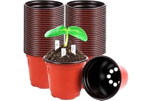 Augshy 220 Pcs 4 Inch Plastic Plant Nursery Pots Seed Starting Pots Containers with 300 Labels for Succulent Seedling Cutting