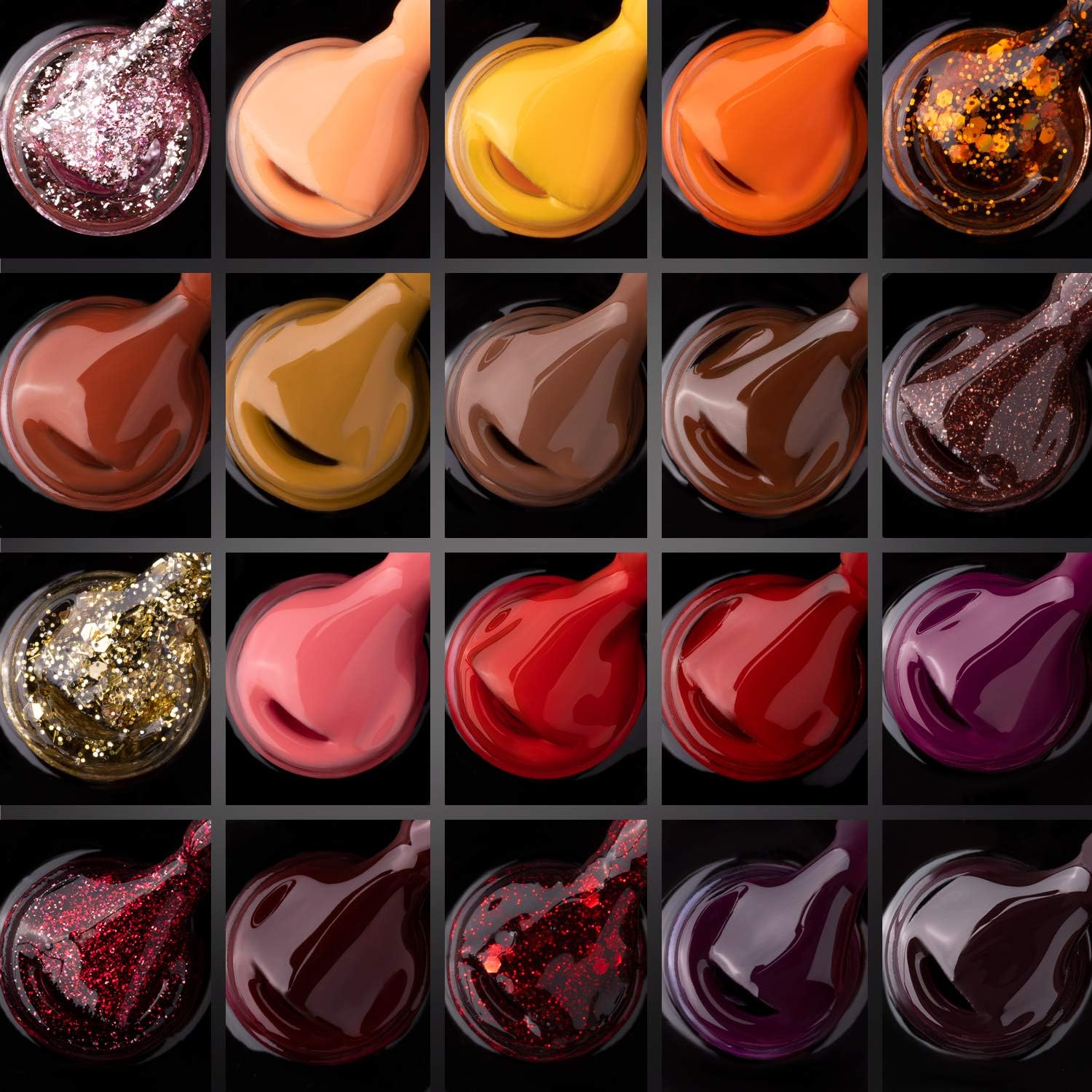 Beetles 20 Pcs Gel Nail Polish Kit, Fall Harvest Collection Soak Off Nail Gel Polish Gold Yellow Nail Polish Red Burgundy Glitter Gel Polish Starter Kit with Glossy & Matte Top Coat and Base Coat : Beauty
