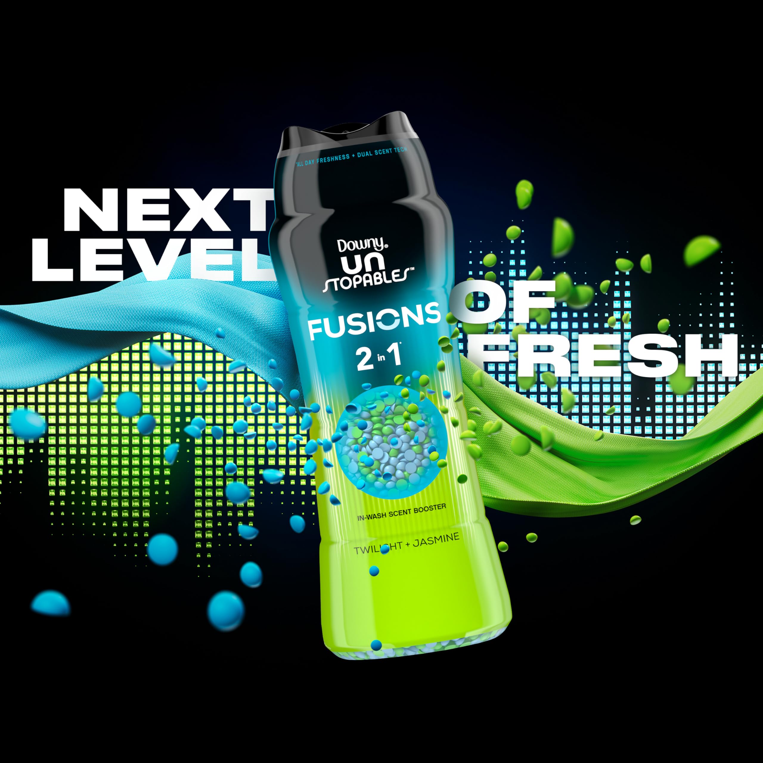 Downy Unstopables Fusions In-Wash Laundry Scent Booster Beads, Twilight and Jasmine Scent, 26.5 oz, 2-in-1 All Day Freshness