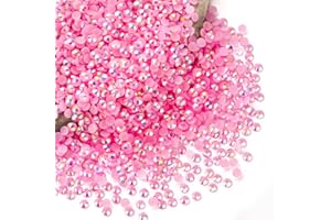 QPRETTY DU Pink AB Rhinestones Bulk, 10000PCS Flat Back Round Jelly AB Rhinestones Non-Hotfix Crystal Gems Wholesale for Crafts Makeup Nails Face Tumblers Clothes Shoes Handmade Decoration 3mm