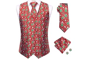 Hi-Tie Christmas Vest and Tie Set For Mens Print Shiny Suit Waistcoat Necktie Xmas Holiday Party Tuxedo Vest