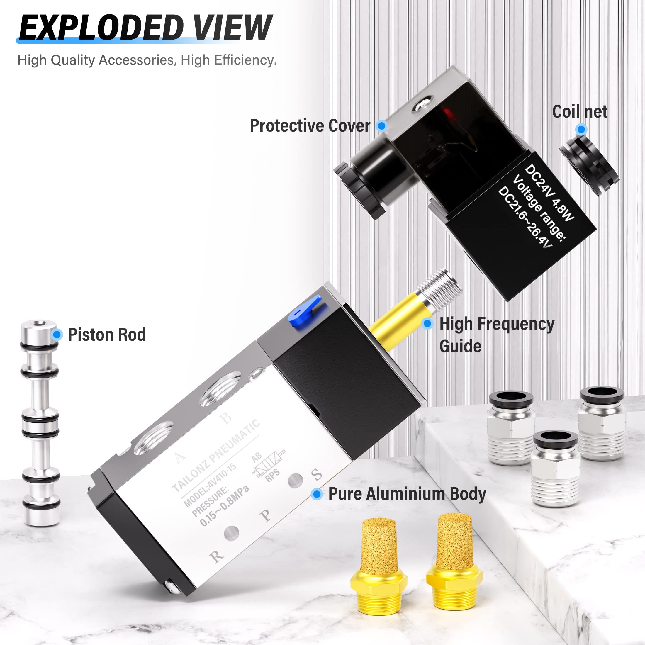 TAILONZ 4V410-15 Magnetventil 1/2 BSP - Pneumatisches Ventil 220V Für Industrieanwendungen