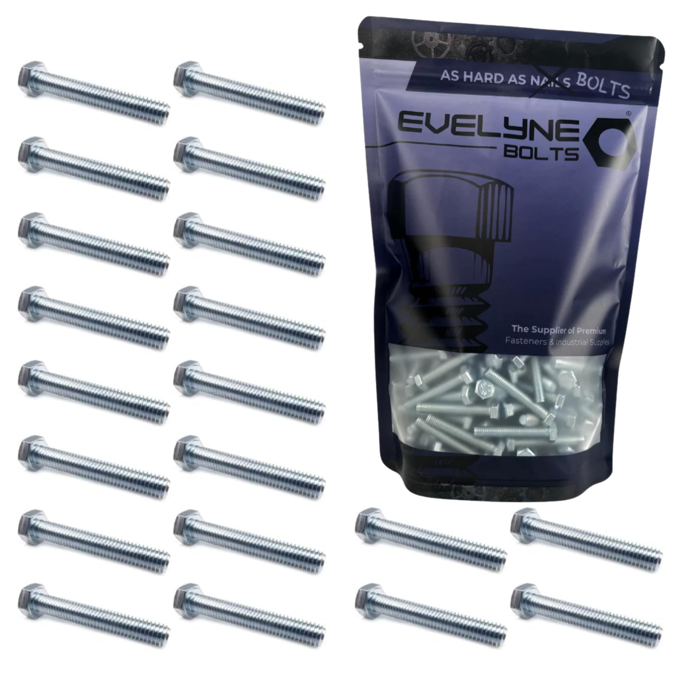 M6 (6mm x 20mm) Hex Bolts/Setscrews, Evelyne, Steel (Pack of 20)