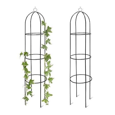 2x Rankobelisk, Rankhilfe freistehend, dekoratives Rankgestell für Garten, Rankturm, Metall, grün, HBT: 190 x 40 x 40 cm