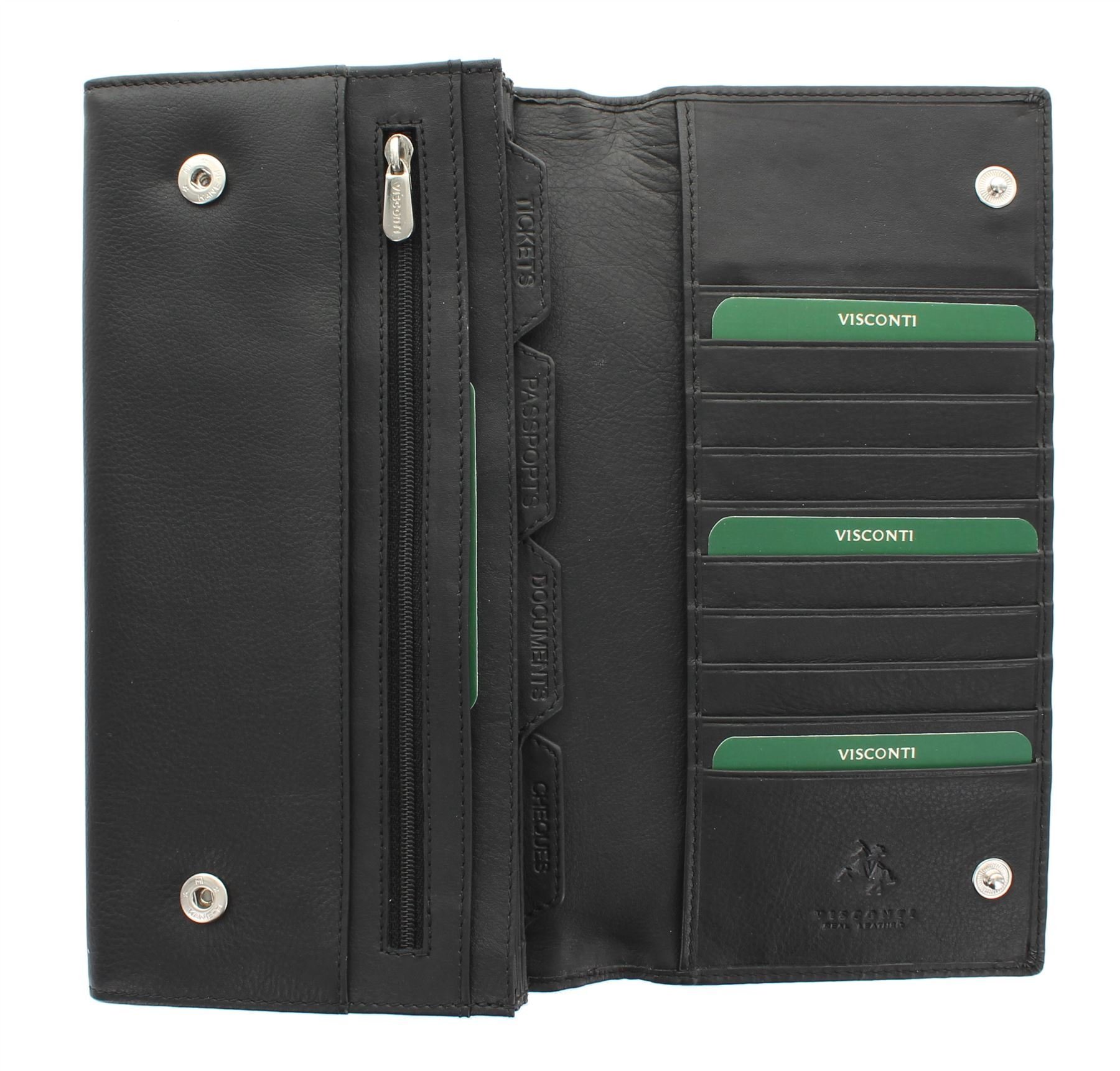 VISCONTI Leather Travel Organiser Wallet RFID Blocking 1179 Black
