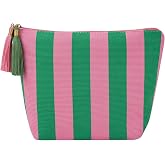 RSRSLEII Corduroy Striped Makeup Bag, Cute Toiletry Bag, 26 Pink&amp;Green | Aesthetic Tassel Travel Cosmetic Bag with Zipper, Coquette Girls Handbags Purses, Accessories Storage Bag for Women Girls