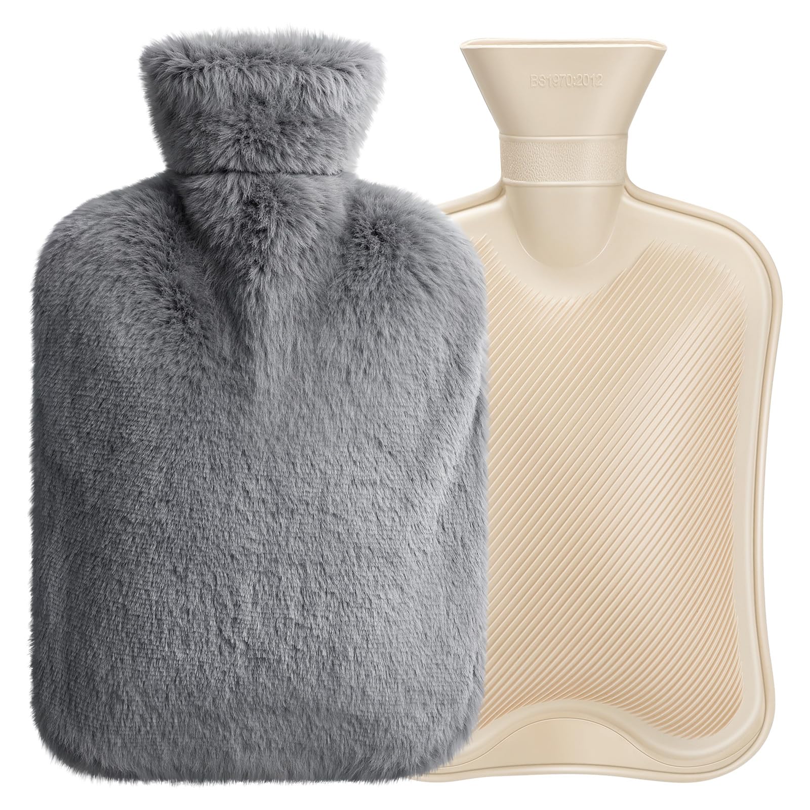 URBZUE Hot Water Bottle with Soft Cover, 2L Large Hot Water Bag for Cold & Hot Compress, Fluffy Hot Water Bottle for Neck, Shoulder, Period Pain Relief, Gifts for Women, Seniors & Kids