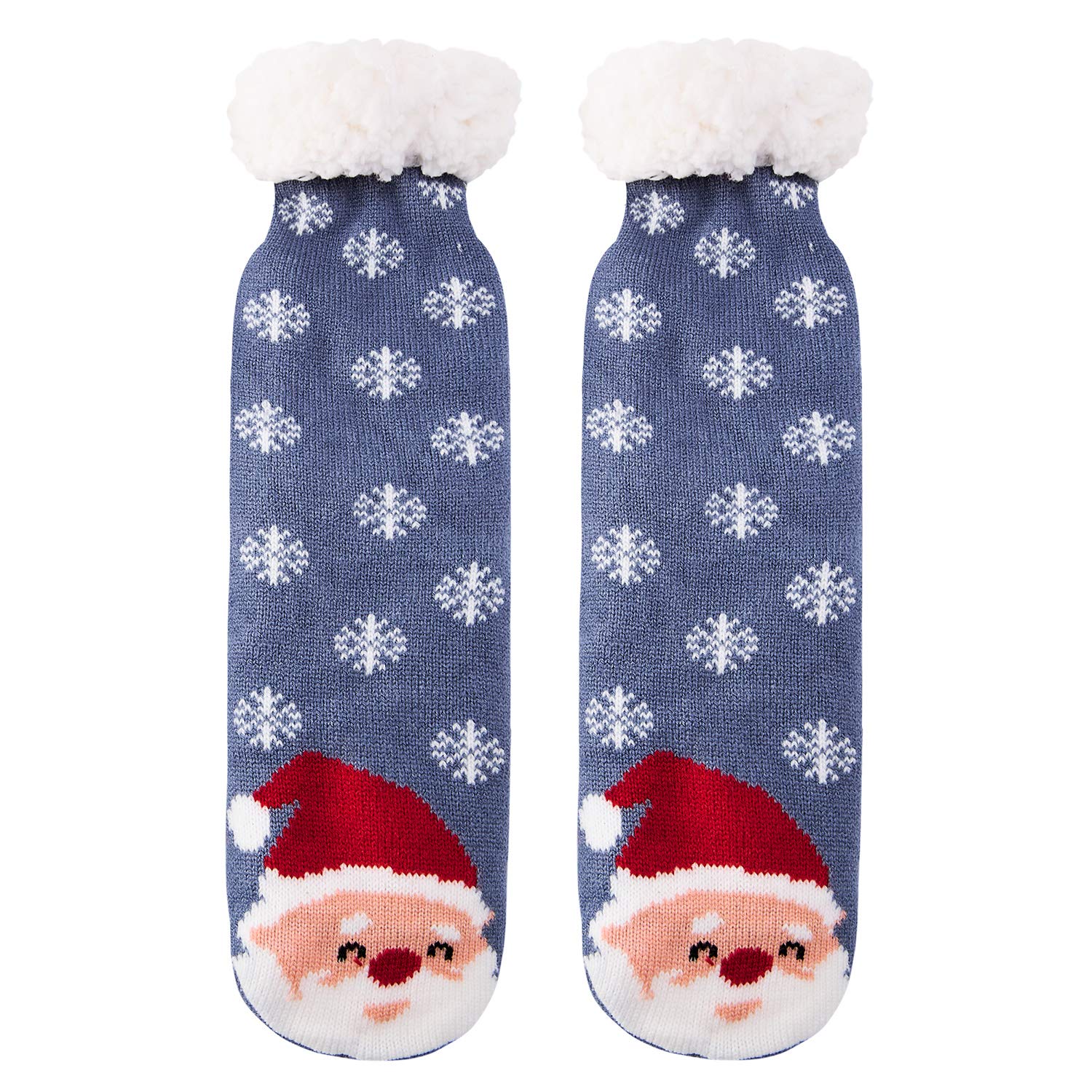 Spreadhoodie Hüttenschuhe Socken für Herren Damen Bunte Warme Kuschelsocken Wintersocken Weihnachtsmann Weihnachten mit Anti Rutsch Noppen Blau