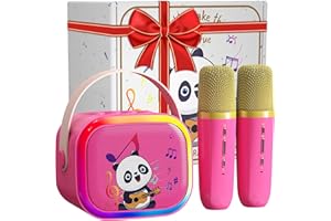 WUGIHAN Kids Karaoke Machine for Girls & Boys, Portable Bluetooth Speaker with Disco Lights, 2 Mini Microphones with Fun Voice Changing Function, Perfect Birthday Party Toy Gift for Toddlers and Teens (Red)