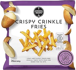 Strong Roots Crispy Crinkle Fries, 20 oz., Vegan & Gluten Free Frozen Fries, Low in Sugar, Salt & Saturated Fat, No Trans Fat