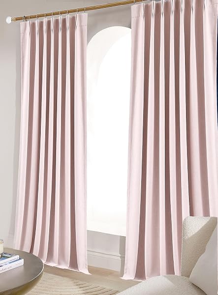 102 INCHES SOFT PINK PINCH PLEATED FULL BLACKOUT CURTAINS LINEN BLEND ROOM DARKENING WINDOW CURTAINS FOR LIVING ROOM BEDROOM THERMAL INSULATED PINCH PLEAT DRAPES BACK TAB WITH HOOKS 40″ W X 102″ LX2