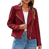 Glamaker Womens Faux Suede Jackets Long Sleeve Casual Cropped Zipper Biker Moto Jacket Fall Winter Outfits