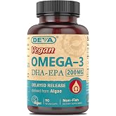 DEVA Nutrition Vegan Omega-3 DHA-EPA, from Micro Algae, Delayed Release, 90 Vegan Capsules, 1-Pack