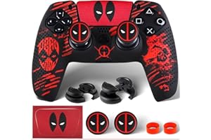 PlayRealm Silicone Skin Cover Sticker x 1 & Extender Grips x 2 for PS5 Controller Deapool