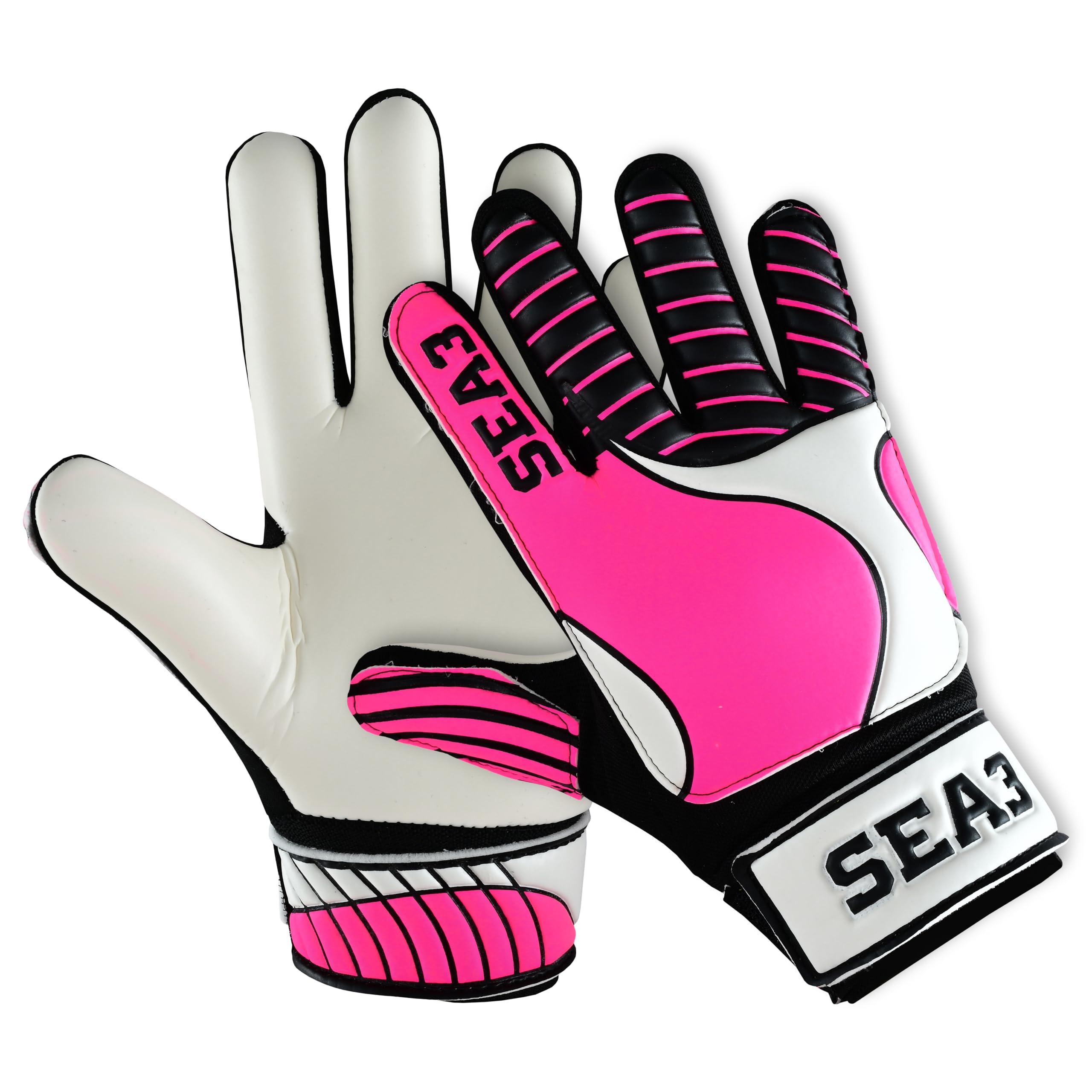 SEA3 Unisex Kids Boys Children's Junior Football Goalkeeper Sports Soccer Training Goalie Gloves, Pink - Size 7: S and M Adult