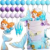 Laventy 25 PCS Little Mermaid Cake Topper Purple Blue Balls Cake Topper Under the Sea Cake Decoration Seashell Cake Decoration Mermaid Tail Party Supplies