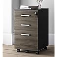 Modern Design Lazio File Cabinet, Filing Cabinets for Home Office, Drawers for Under Desk, Locking 3 Drawer Rolling Wood Filing Cabinet with Lock, Black and Grey, by Crafts and Comfort