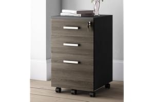 MODERN DESIGN BY CRAFTS & COMFORT Modern Design Lazio File Cabinet, Filing Cabinets for Home Office, Drawers for Under Desk, Locking 3 Drawer Rolling Wood Filing Cabinet with Lock, Black and Grey, by Crafts and Comfort