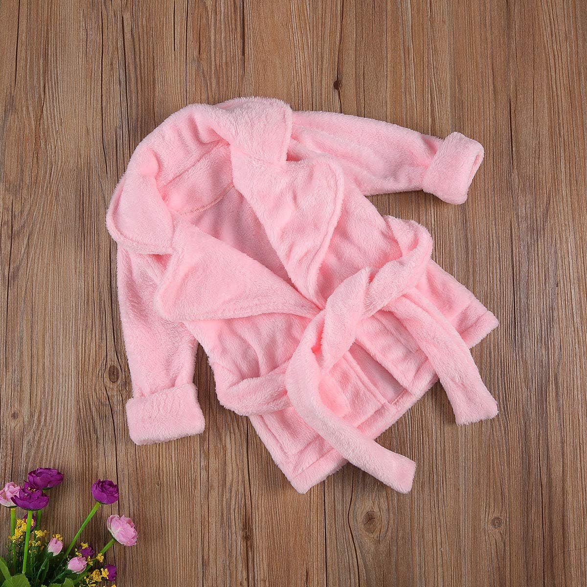 Infant Toddler Baby Girl Flannel Soft Bathrobes Hoodie Kimono Robe Clothes with Belt: Clothing