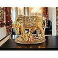 SAUDEEP INDIA Oxidised Metal Kamdhenu Cow and Calf Statue with Bal Gopal| Gau MATA Bachda Idol with Baby Krishna for Good Luck | Gifting, Home Decor Item, Vastu, Religious(Export Quality)