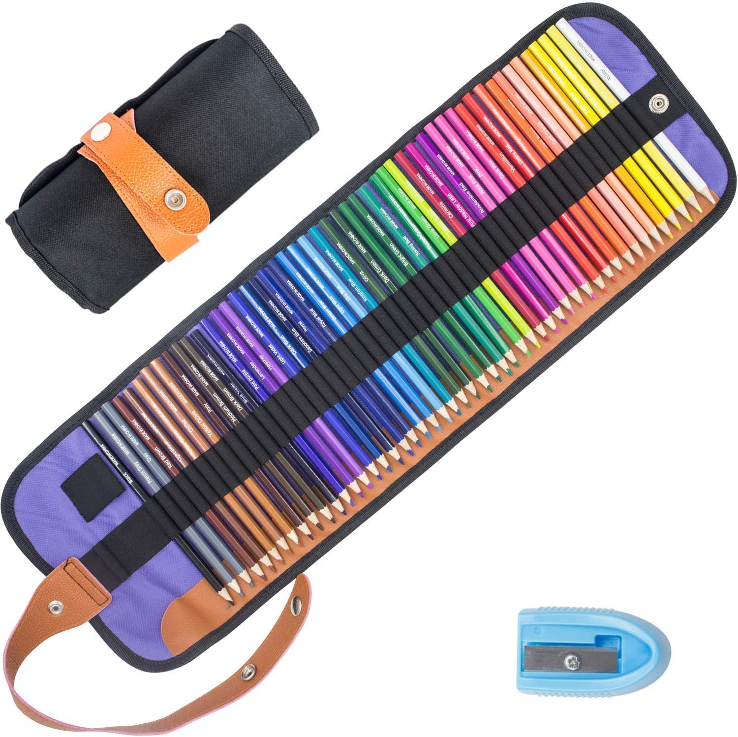 Riyanon Color Pencils Colored Pencil Set of 50 Colors Sketching Drawing Kit with Portable Roll-Up Pouch Canvas Bag Case Included Sharpener Ideal for Adults and Kids (50 Colors)