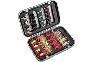 CHSMONB Fly Fishing Flies Assortment Kit, Hand-Tied Dry Wet Fishing Lures, Nymphs, Streamers, Terrestrials for Trout Bass Sunfish, Pike with Magnetic Fly Box