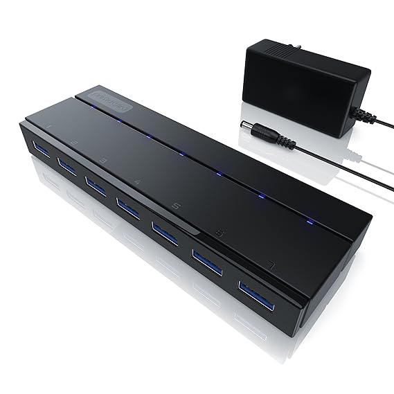 CSL – USB Hub 3.0 mit Netzteil aktiv | aktiver 7 Port Verteiler | inkl. 1x 12V/3A DC-Hohlsteckernetzteil | für PC Notebook La