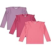 Cudlie 3-Pack Toddler Girls Ribbed Ruffle Tops – Stylish Long Sleeve Shirts for Kids –All-Day Comfort (12M-4T)