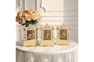 AceOrbit 10 Pcs Baroque Lace Border Wedding Table Numbers Set 1-10 Gold Mirror Acrylic Table Numbers 5" x 7" Gold Font Center