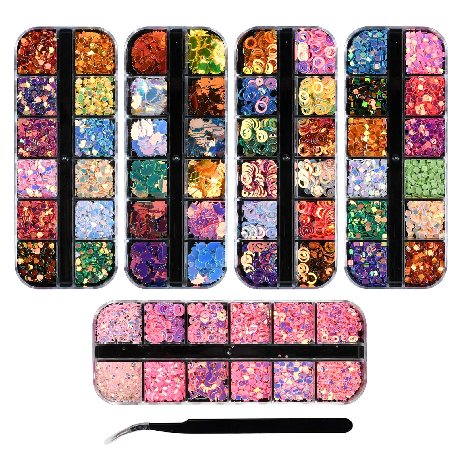Ranvi 3000 Nail Sequins Shell Rivet Rhinestone Set Nail Polish, Multi-Color Nail Sequins Rhinestones, for Nail Decoration (5 Boxes, 1 Tweezers) Style 3 — image 1