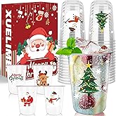 Xuelimei 16oz Christmas Disposable Plastic Cups-Xmas Tree Santa Reindeer Snow Cold Drinks, Coffee, Beer, Drinks, Ice Cream, Drinking Cups for Xmas Holiday Party Supplies. (50)