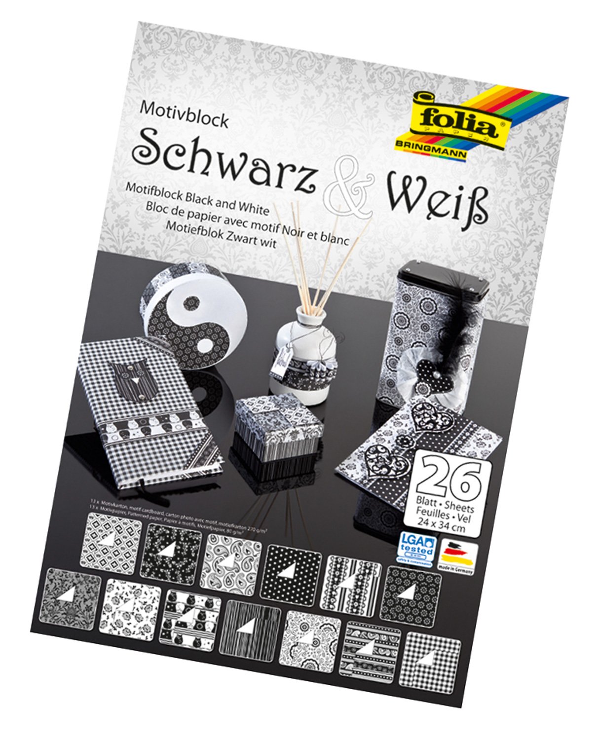 Folia 46749 Motif Block 24 x 34 cm 26 Sheets Assorted Black/White