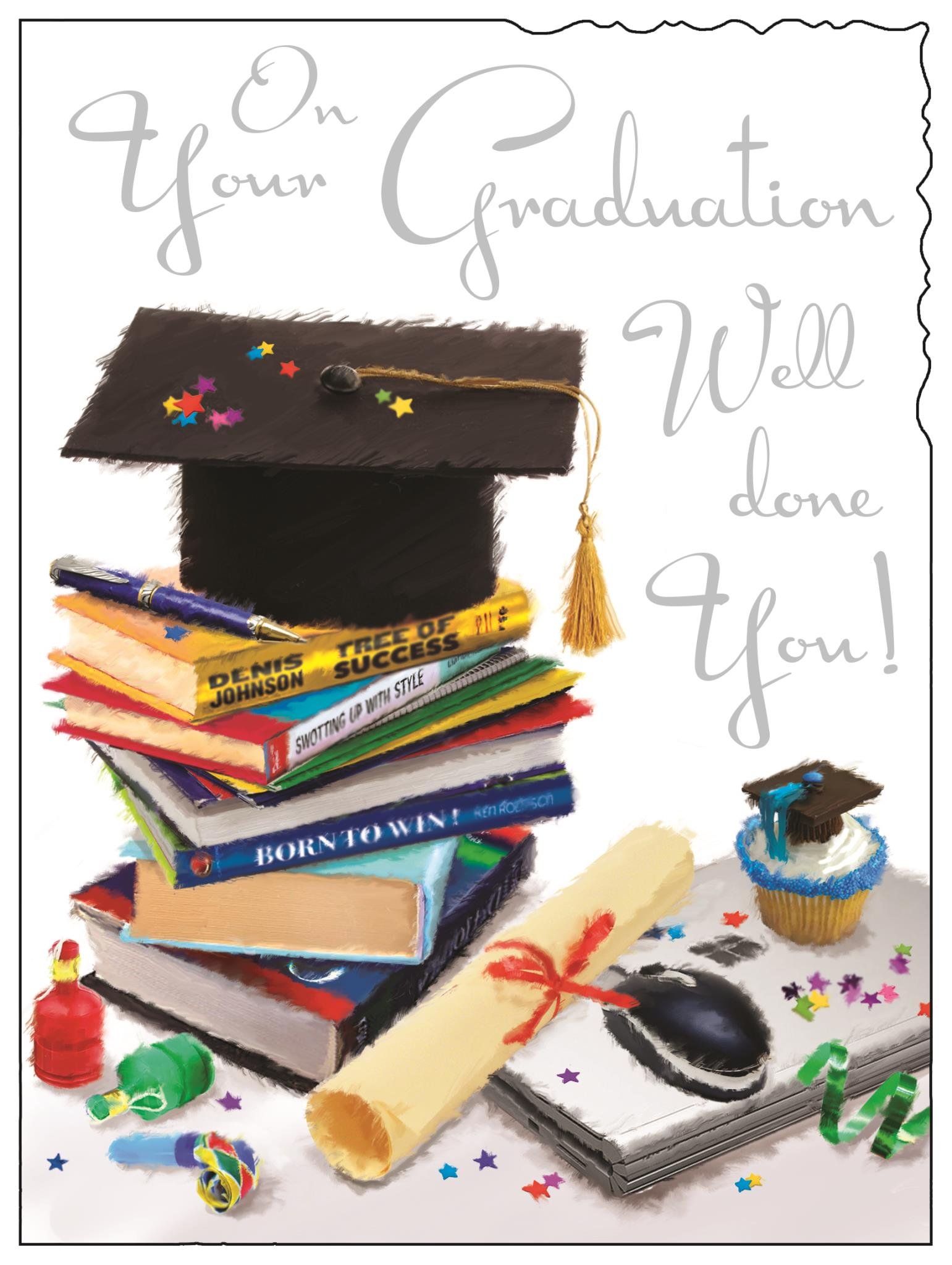 Greeting Card (JJ4214) Graduation - Stacks of Books - Foil Embossed Finish