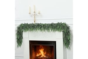 IPOOLTENG 6Ft Realistic Artificial Cedar Pine Garland - Thick Lush Full Faux Greenery Garland for Fireplace Mantle, Indoor Outdoor Christmas Holiday Home Party Decorations