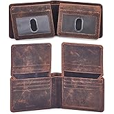 Mens Wallet Real Leather Bifold RFID Blocking High Capacity Card Case with 2 ID Window in Gift Box (Crazy Horse, Cognac)