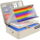 ENGPOW Fireproof File Organizer Bag with 13 Pockets Accordion File Folder | 5200℉ Document Organizer Box with Lock &amp; Labels, Multi-Layer, Portable Home Safe Storage for Important Documents, Beige