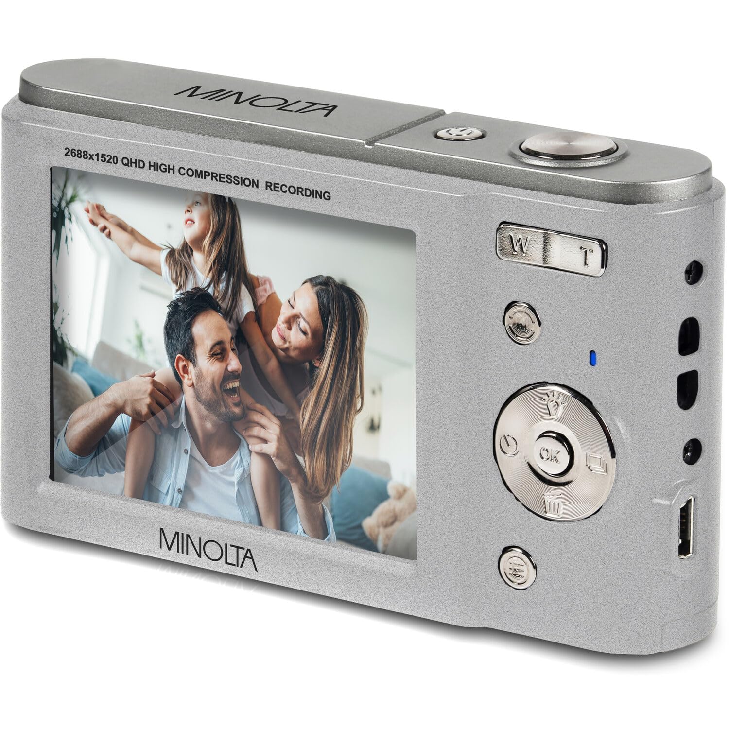 Minolta MND20 44MP Digital Camera – 2.7K Ultra HD Video, 16X Digital Zoom, Anti-Shake Stabilization, Time Lapse, Face Detection, 2.9-inch LCD Display – Lightweight Compact Camera (Silver)