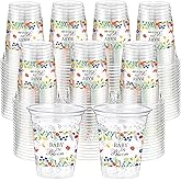 Jingmore 100 Pcs Flower Plastic Cups 12 oz Floral Wildflowers Disposable Clear Drinking Cups Bulk for Summer Spring Wedding Baby Shower Birthday Party Decorations Supplies(Baby in Bloom,Colorful)