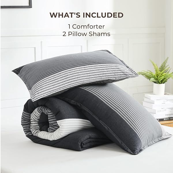 LITANIKA FULL COMFORTER SET BLACK – 3 PIECES STRIPE BEDDING COMFORTER SETS
