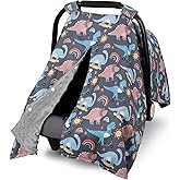 Metplus 2 in 1 Dinosaur Baby Car Seat Cover, Car Seat Canopy for Babies, Mom Multiuse Nursing Cover, Minky Baby Carrier Covers, Newborn Boy Girl, Peekaboo Opening