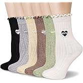 Mcool Mary Womens Socks, Ruffle Turn-Cuff Casual Crew Socks Breathable Cool Knit Cotton Lettuce Ankle Frilly Sock 6 Pack