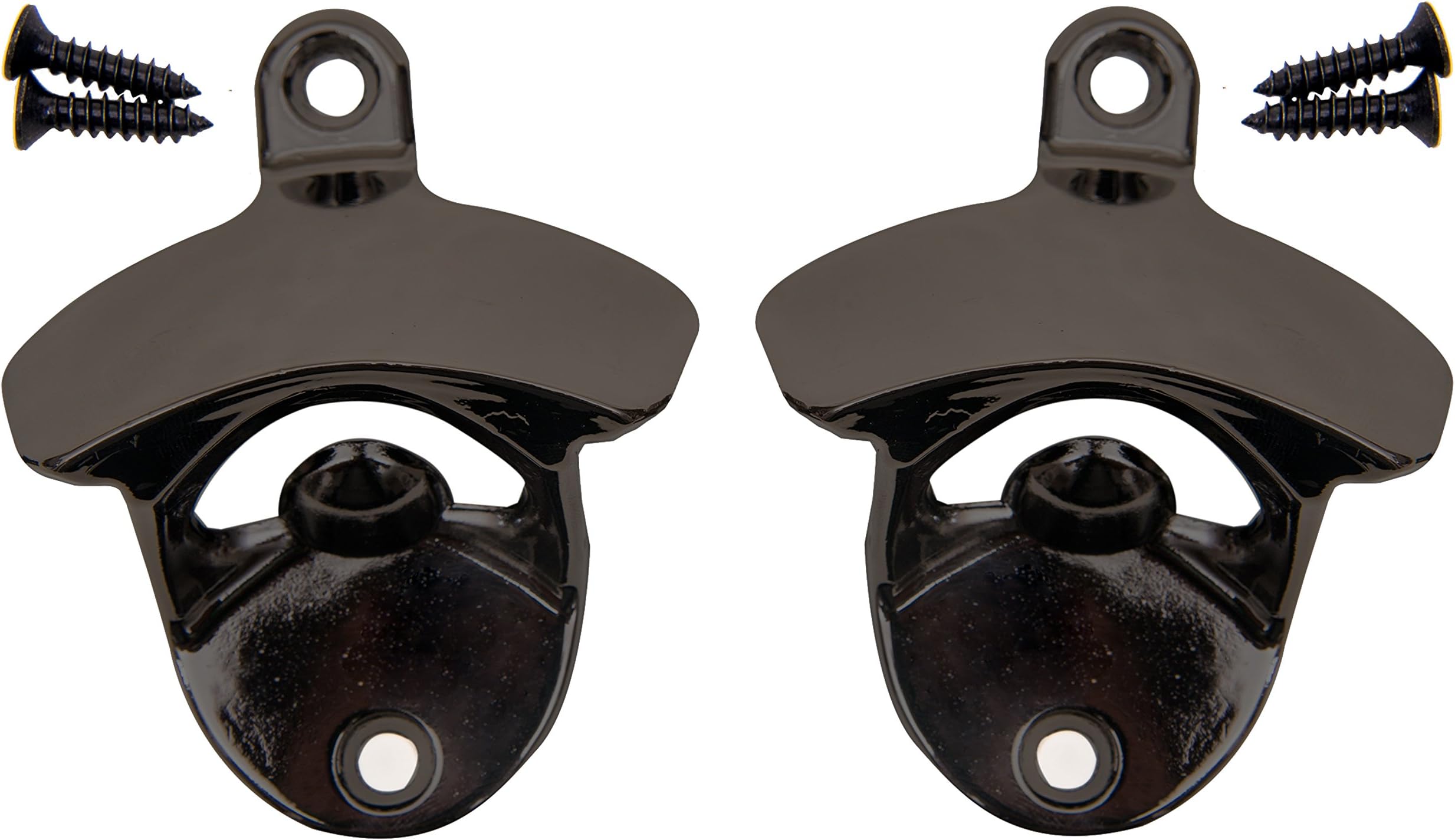TWO PACK - Wall Mounted Black Nickel Gun Metal Finish Beer and Soda Bottle Openers, Free Mounting Hardware Included, Quick Installation, Easy to Surface Mount
