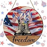 Geelin 4th of July Door Sign Patriotic Wood Wreath for Front Porch America 250th Anniversary Wooden Sign Memorial Day Hanging Decor Independence Day Decor for Door Wall Window(Soldier Boots)