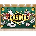Casino Night Party Backdrop - Poker Roulette Cards Playing Games Theme Background Decorations Green Red Gold Banner Supplies Curtains Photography Decoration Photo Booth Backdrops - 70.8 x 43.3 Inch