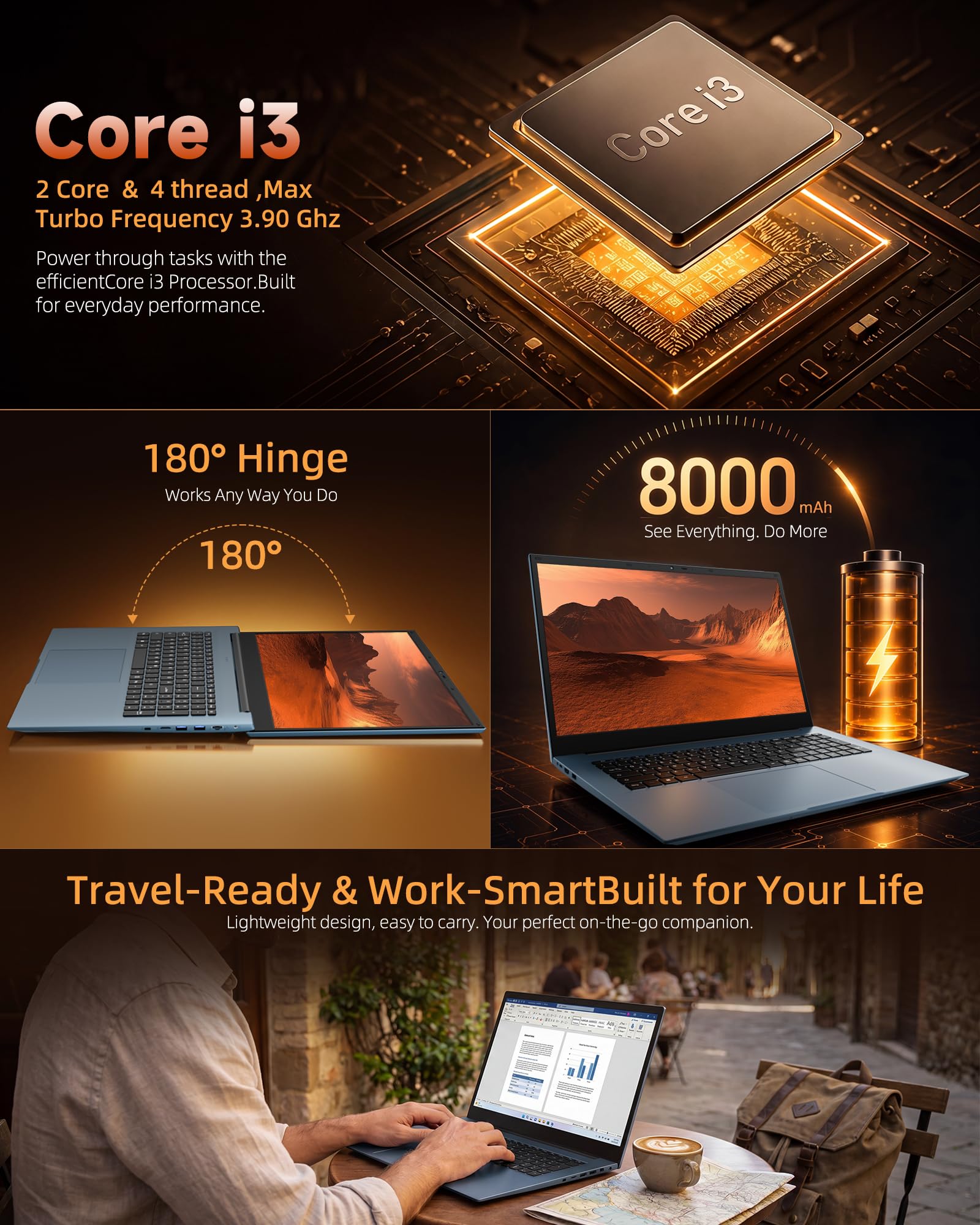 Liuord Laptop 18,5 Zoll FHD Display, 16GB RAM 256GB SSD AI-Unterstützung, Core I3, WiFi 6, Vollfunktions Type-C, Deutsche Tastatur Ideal für Studium, Homeoffice und Business 5