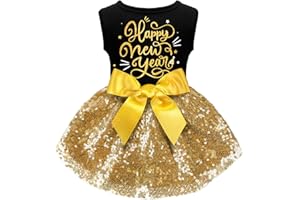BAOBICUTE Dog Happy New Year Outfit Dog Dress New Years Pet Costumes for Dogs Funny Puppy Dress with Bow for Small Medium Dogs Girls Cats