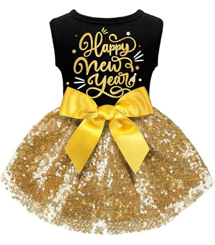 Petitebella The Greatest Gift Puppy Dress - White/Yellow Sequins For Small Dogs X-Large 17-25 Lbs
