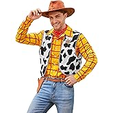 Arvilhill 4 Pcs Men's Woody Costume Halloween Shirt Vest Neckerchief Star Badge Full Set Outfits (S-3XL)