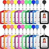 24 Sets Retractable Badge Reels Multicolor Name ID Card Holder PU Leather Business Badge Holder Decorative with Clip for Students, Teachers, Nurses, Doctors(Vertical)